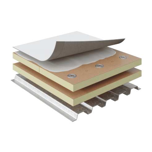 Commercial roofing material layers in PVC Adhered Systems