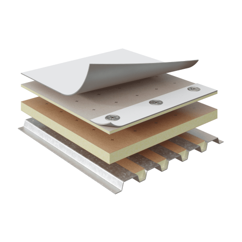 Commercial roofing material layers in PVC Mechanically Attached Systems