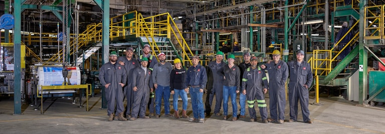 GAF employees at roofing manufacturing plant